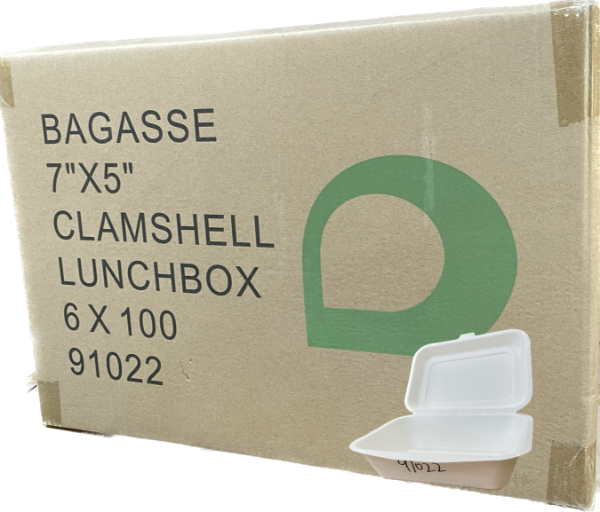 DISPO 7"x5" BAGASSE CLAMSHELL LUNCH BOX (600)